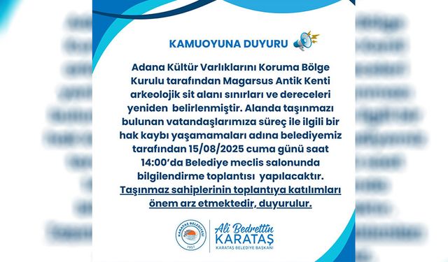 Karataş Belediyesi’nden Kritik Duyuru: Magarsus Antik Kenti Sınırları Yeniden Belirlendi