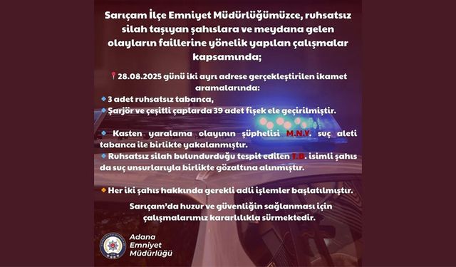 Adana Polisi Harekete Geçti: Sarıçam’da Silah Operasyonu Başarıyla Sonuçlandı