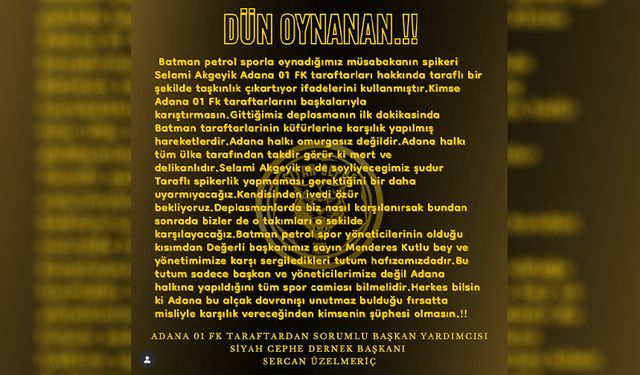 “Adana Halkı Unutmaz!” Taraftardan Spikere Net Mesaj