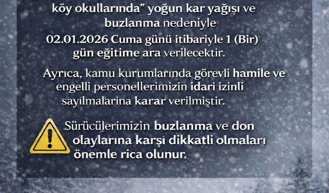 Adana’da Kar Tatili Kararı! Tufanbeyli’de Okullar 1 Gün Tatil