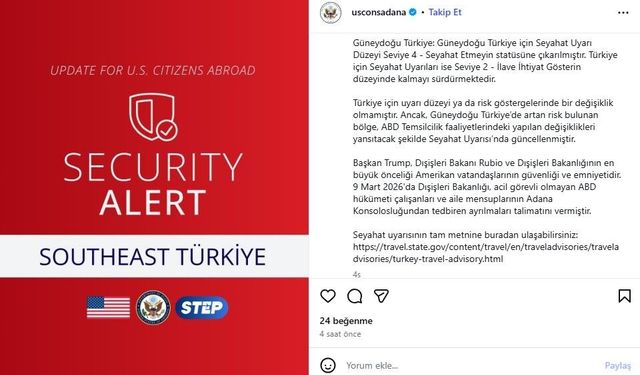 ABD Dışişleri’nden Kritik Uyarı: Adana Konsolosluğu İçin Yeni Karar