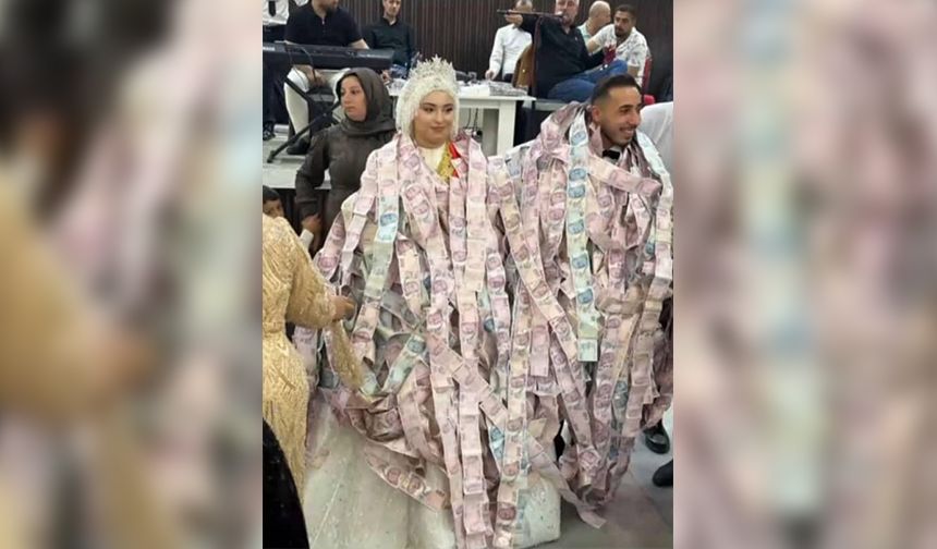 Damat 200 Liralık Banknotlardan Yelek Giydi, Geline 2 Kilo Altın Takıldı!