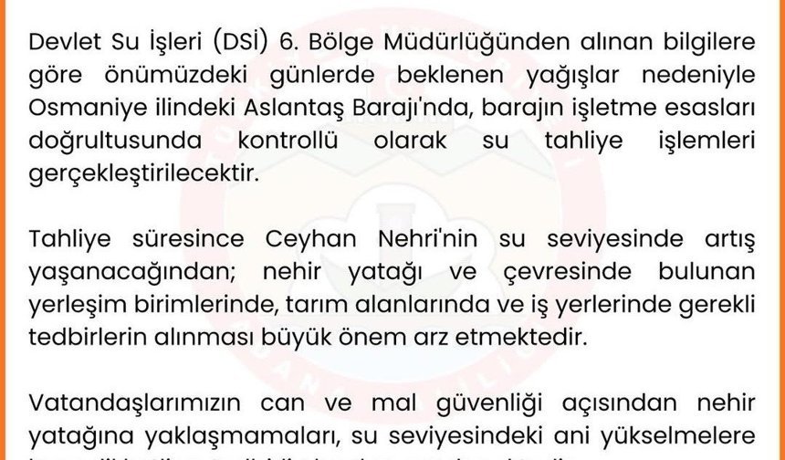 Valilik Uyardı: Ceyhan Nehri’nde Tehlike Kapıda