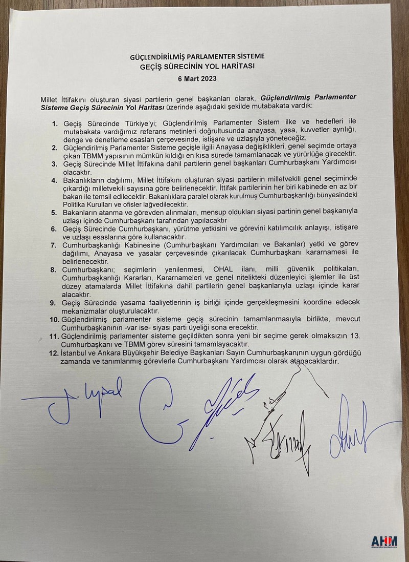 İşte 6'lı Masanın 12 Maddelik Mutabakat Metni