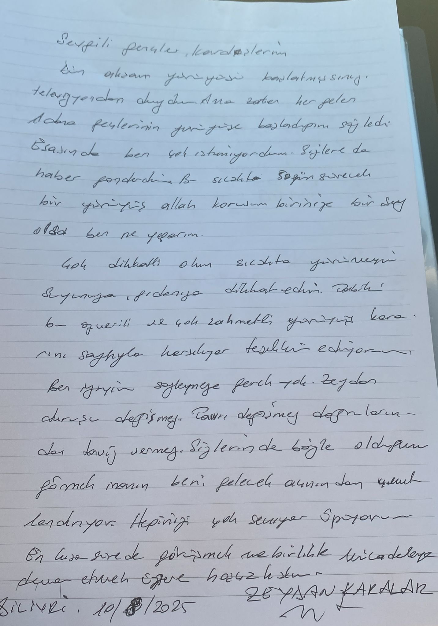 Zeydan Karalar Genclere Mektup