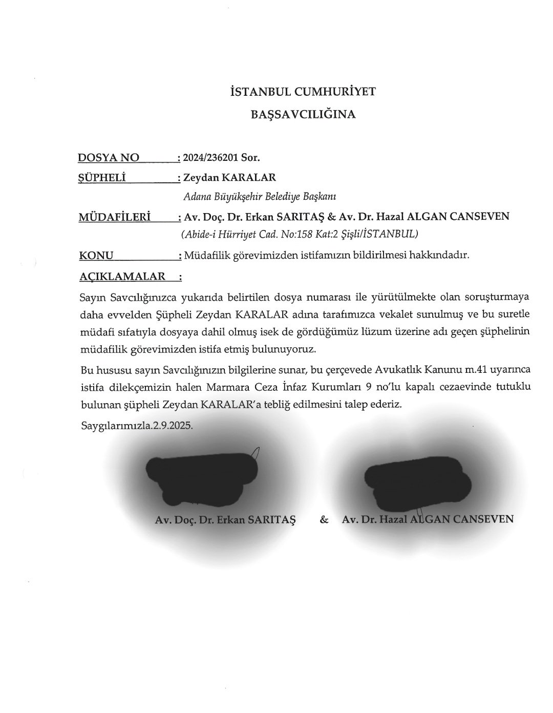 Zeydan Karalar Avukat Aciklamasi