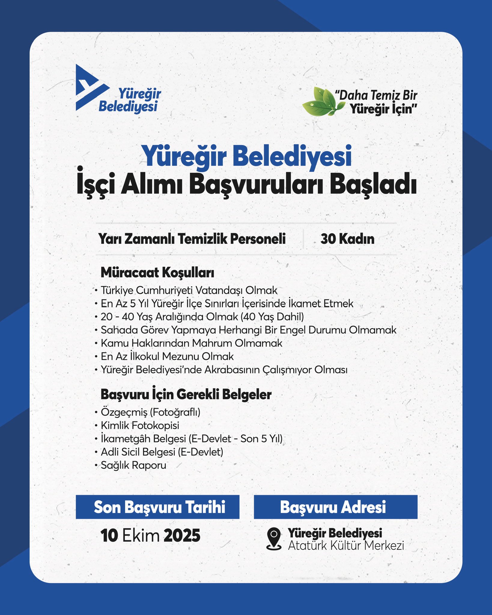 yuregir belediyesi ise alim belgeleri